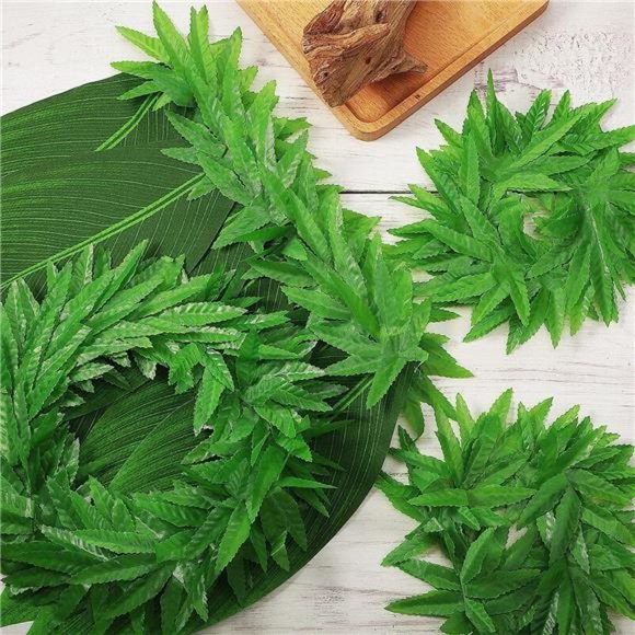 Hawaiian Leaf Hula Skirt and Leis Set Include Tropical Fern Leaf Headband - Picture 6 of 7